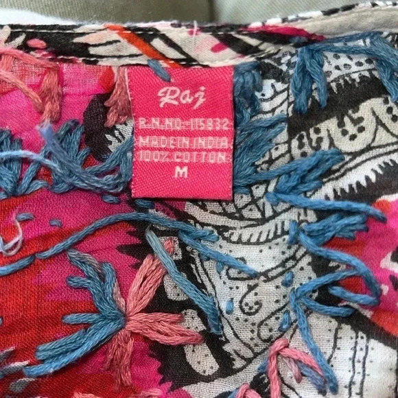 Raj Women's Hand Embroidered Floral Paisley Tunic Dress Beach Cover Up Medium - Picture 10 of 14